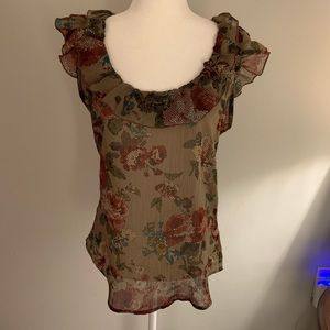 h.i.p. Sheer floral ruffle neck top